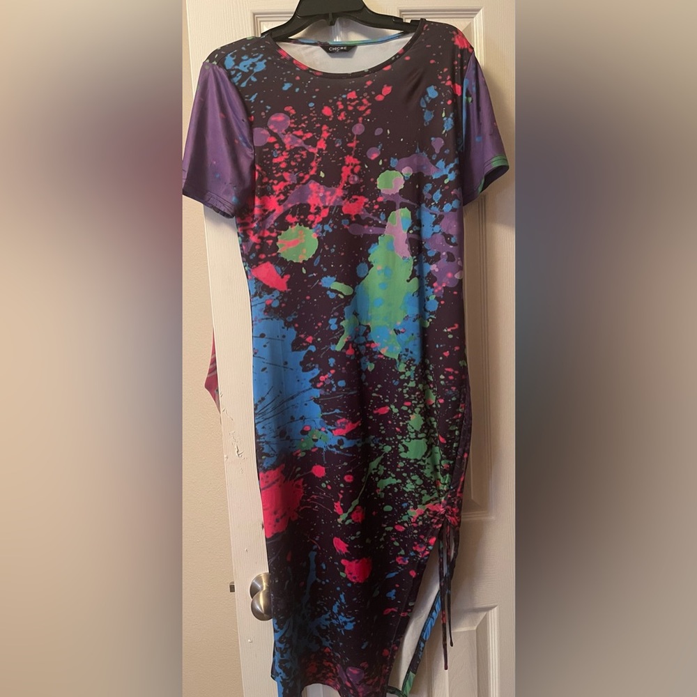Colorful dress with side slit